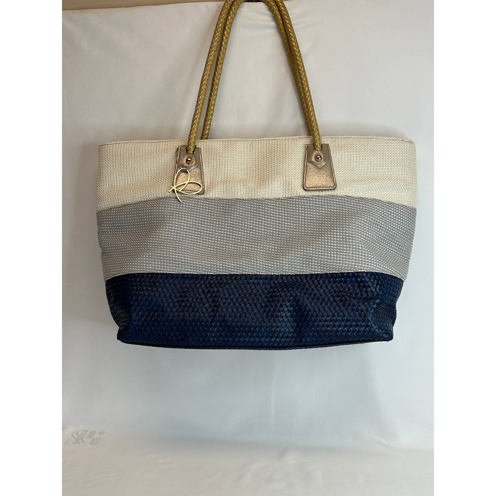 Pia Rossini Accessories Large Faux Leather Woven Straw Tote Bag Gold Accent